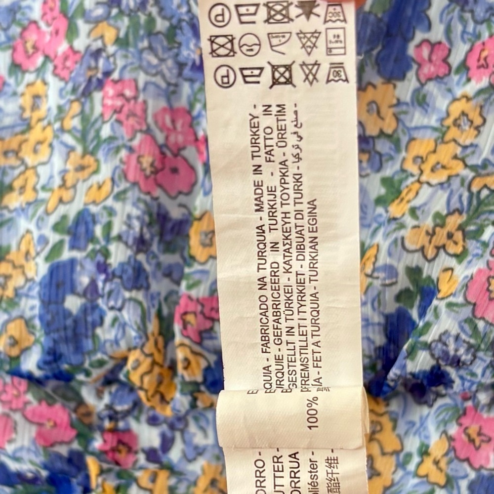 Zara| Blue & Pink Feminine Floral Above Knee Ruched Dress with V-Neck Sz XS - Picture 8 of 9